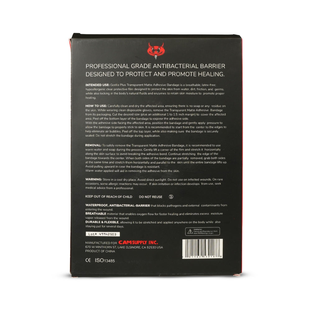 CAM Transparent Aftercare Bandage (Pre-Cut Sheets) - 20 Sheets - 6" x 8" (15cm x 20cm) - Matte