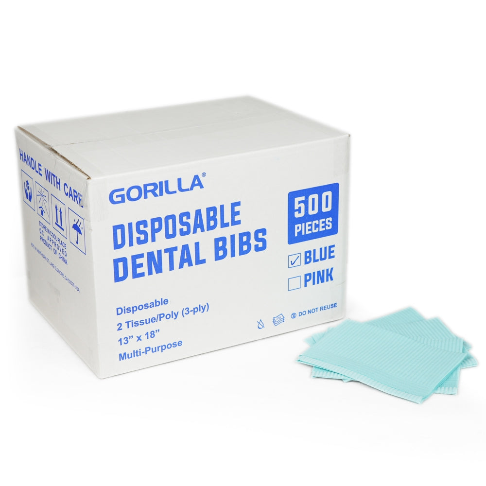 Blue Disposable Lap Cloths / Dental Bibs 13" x 18" (500/Case) - Gorilla