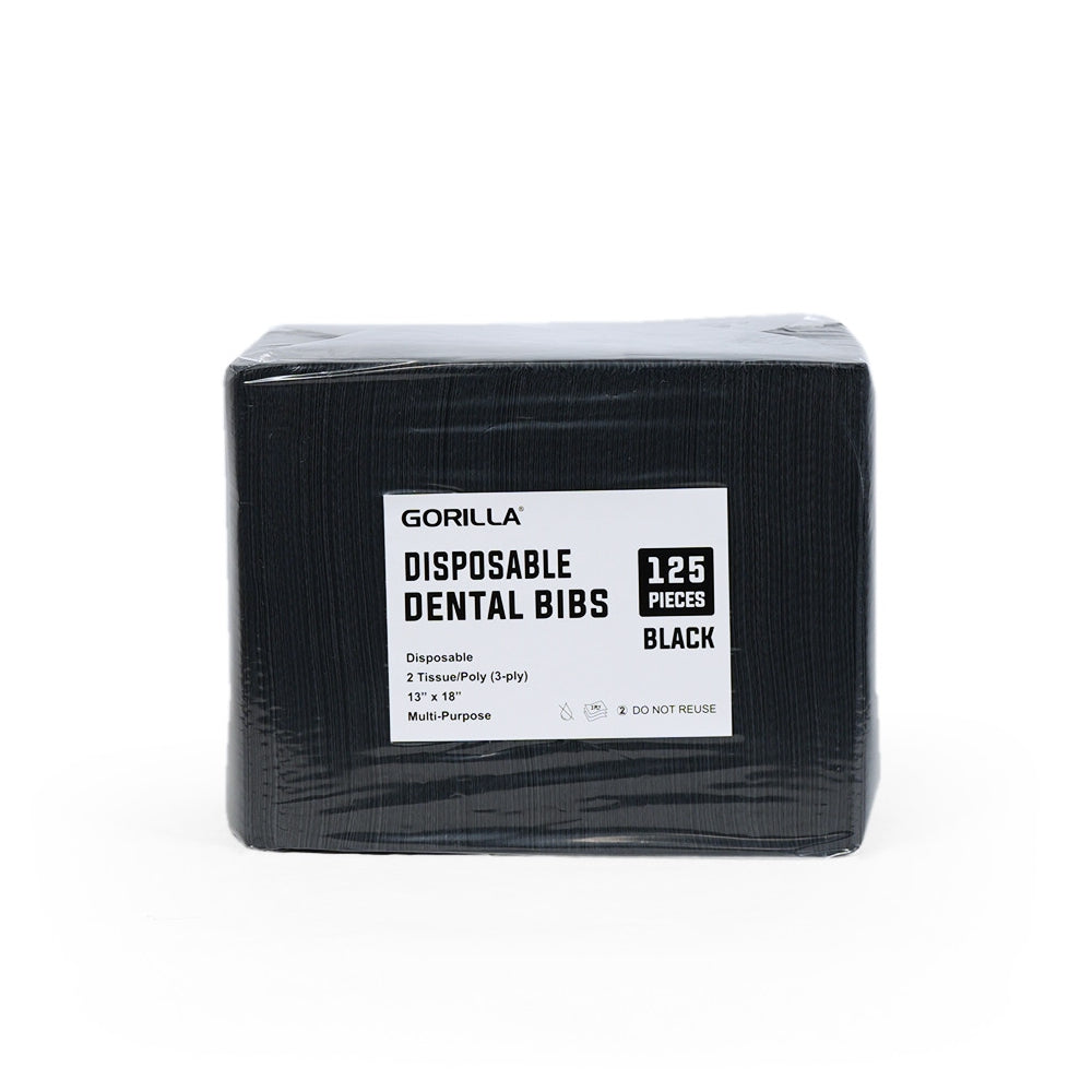 Black Disposable Lap Cloths / Dental Bibs 13" x 18" (500/Case) - Gorilla