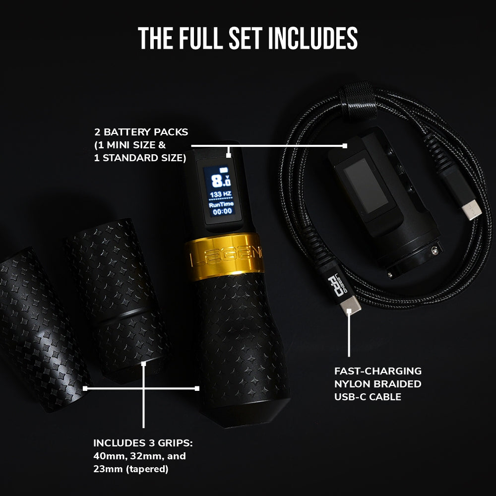 The Legend Pro Tattoo Pen - Liner (5.0mm) - Full Set (2 Batteries + 3 Grips)