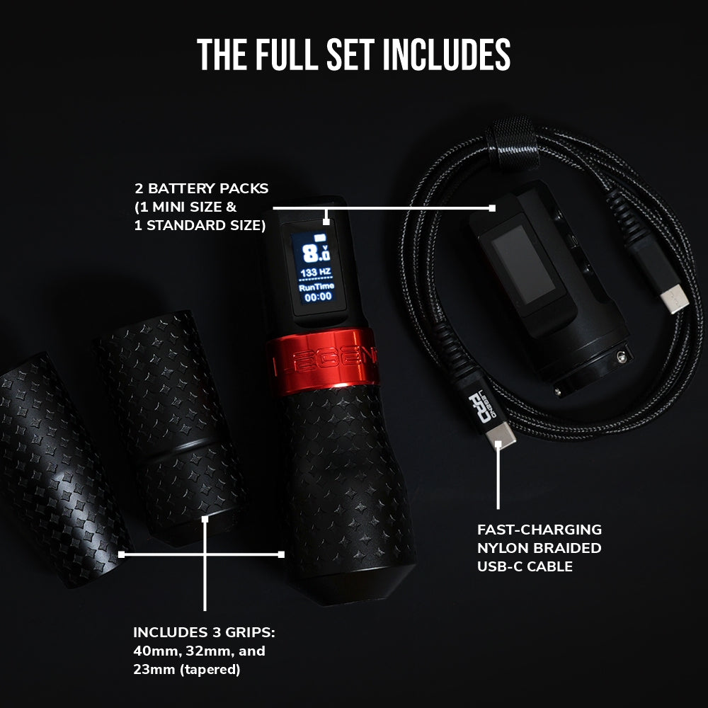 The Legend Pro Tattoo Pen - Shader (3.2mm) - Full Set (2 Batteries + 3 Grips)