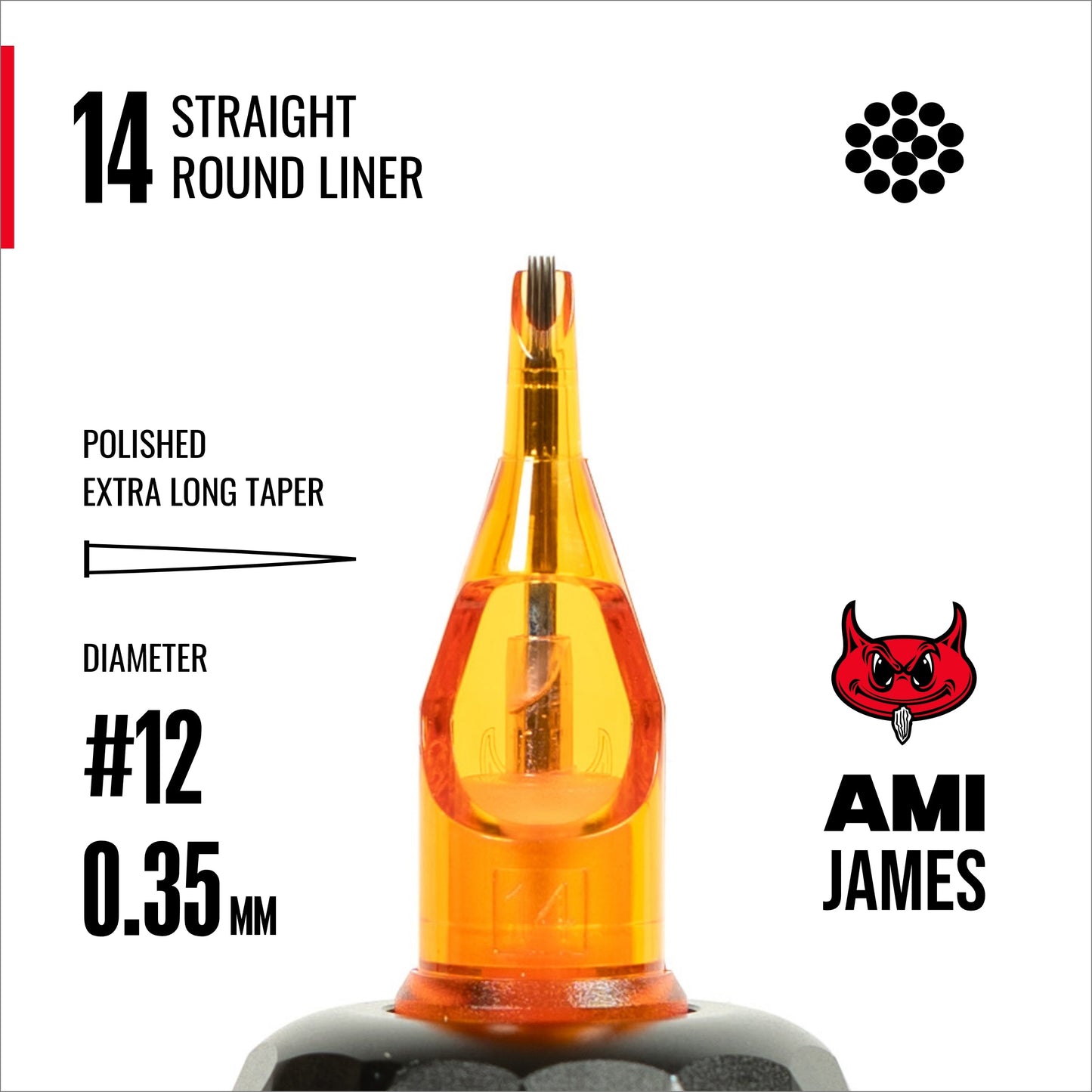 CAM x AMI JAMES Cartridges - Straight Round Liners - #12 (0.35mm) - 20/Box