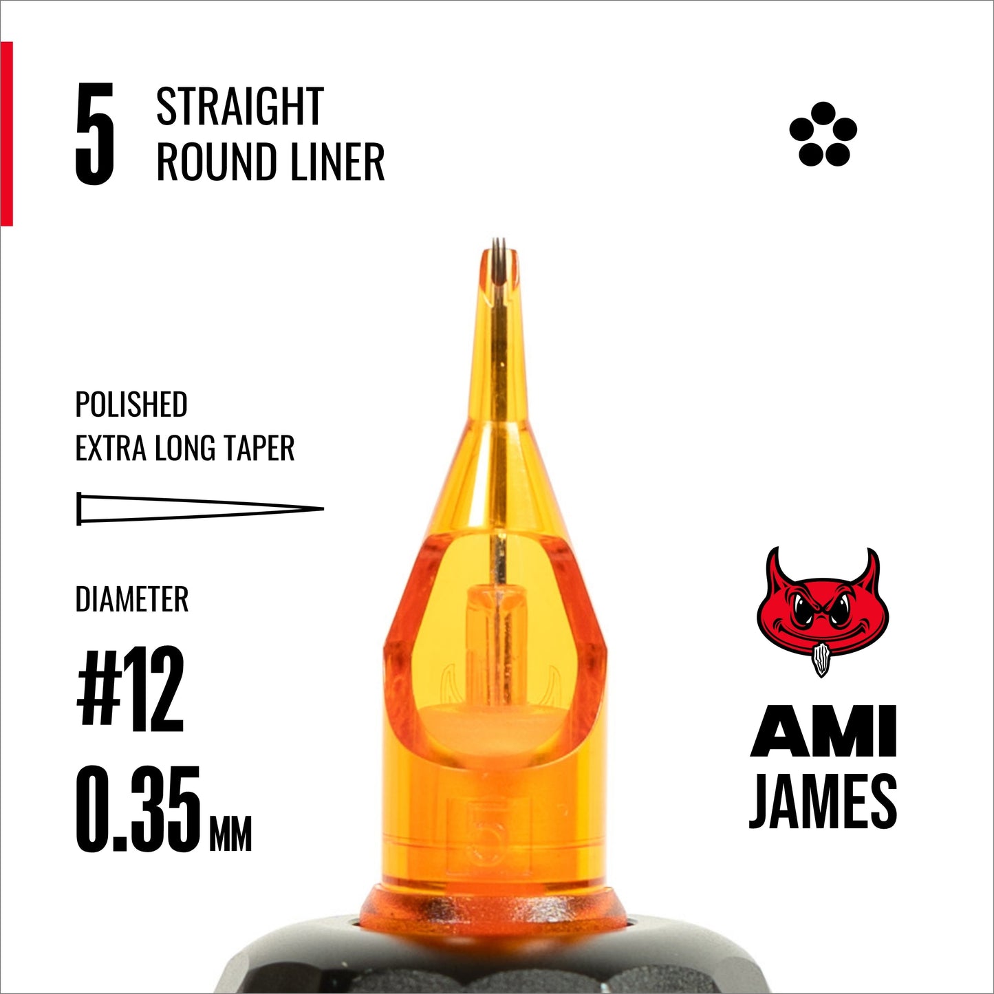 CAM x AMI JAMES Cartridges - Straight Round Liners - #12 (0.35mm) - 20/Box