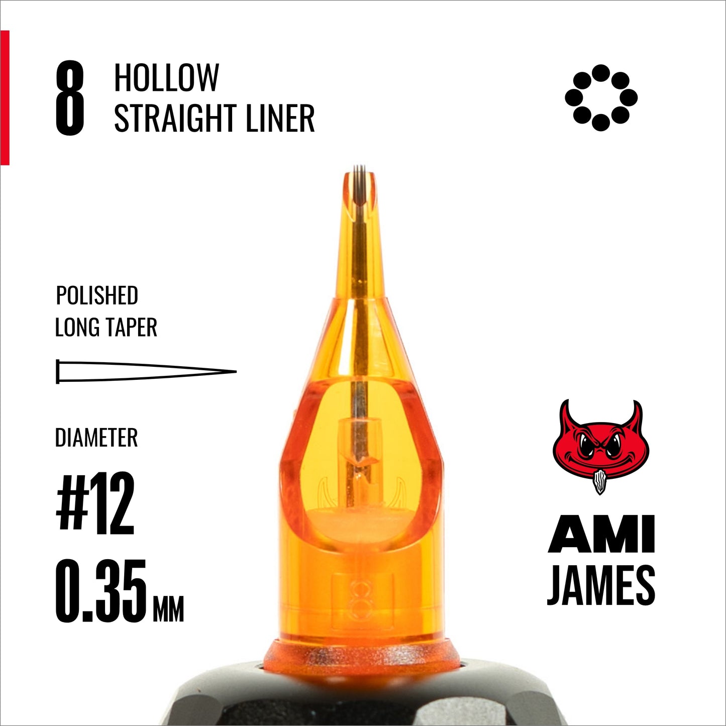 CAM x AMI JAMES Cartridges - Hollow Round Liners - #12 (0.35mm) - 20/Box