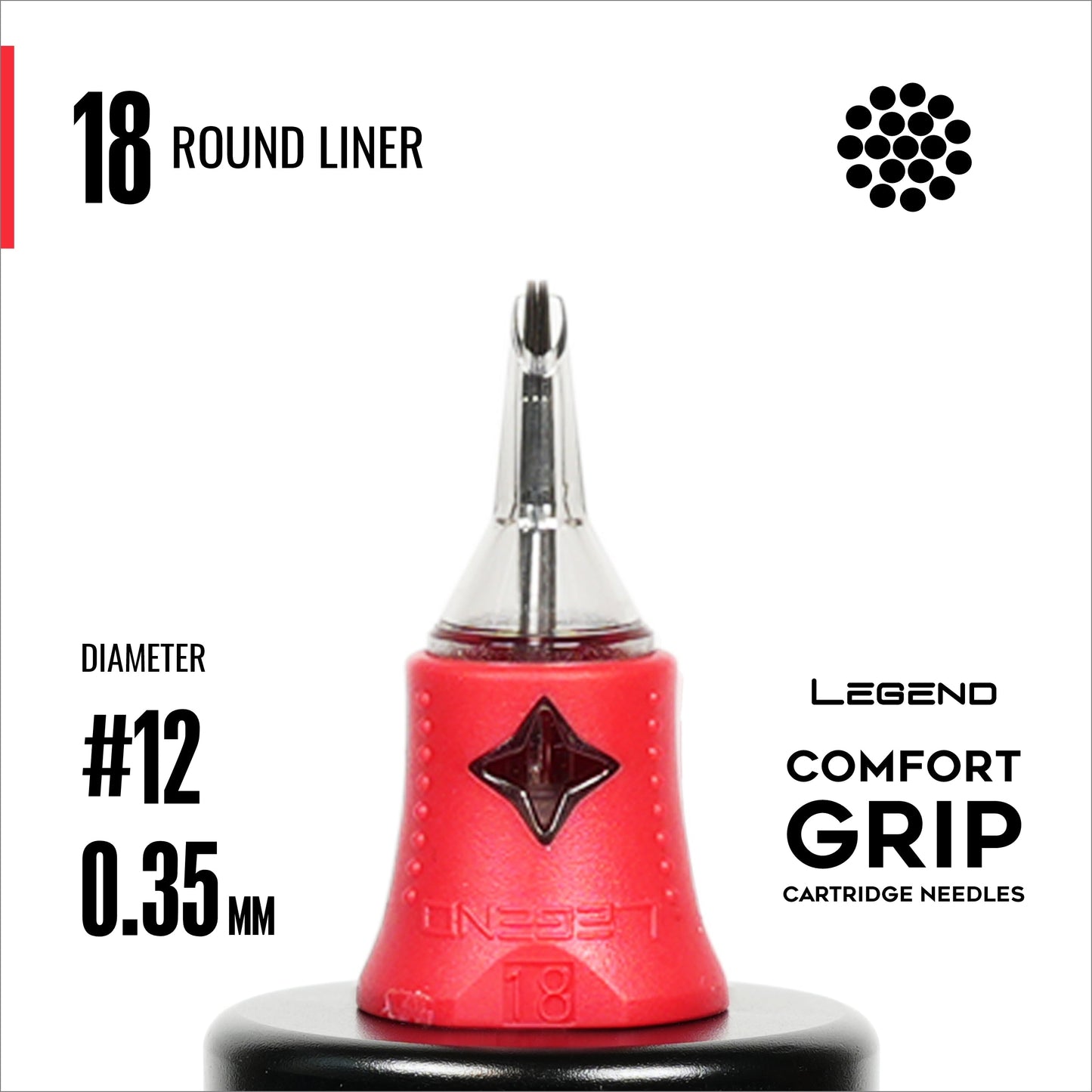 Legend Comfort Grip Cartridges - Round Liners - #12 (0.35mm) - 20/Box