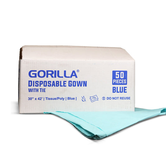 Gorilla Disposable Gown With Tie - Blue (30" x 42") - 50/Case